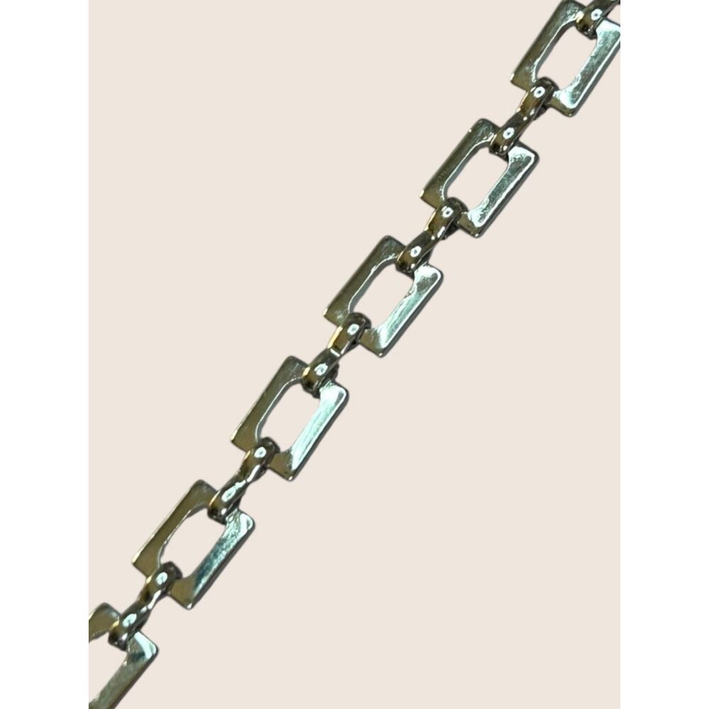 ⛓VTG SILVER TONE RECTANGLE LINK CHOKER NECKLACE GEOMETRIC Y2K INDUSTRIAL MINIMAL